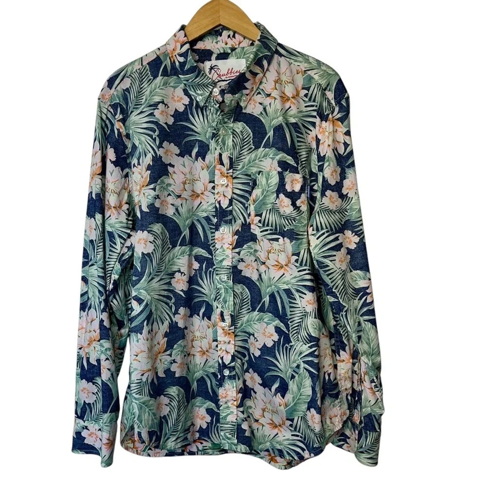 Chubbies The Weekend Shirt Green Pink Blue Hawaiian Button Down Mens Sz‎ Lg